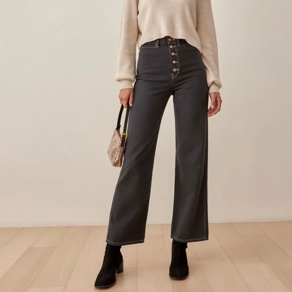 Reformation Lexi High Rise Wide Leg Jeans | in Washed Black color
